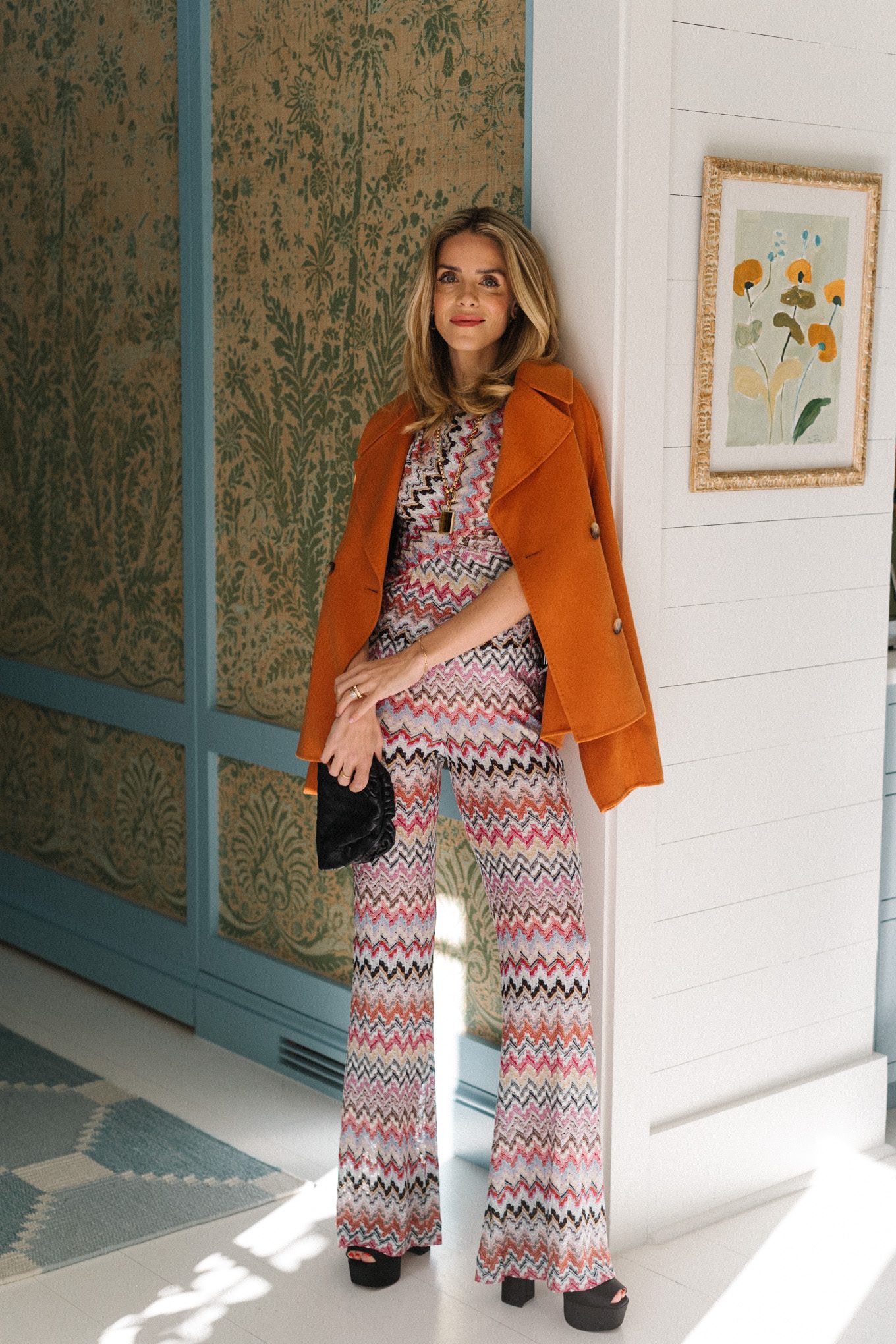 woven pants set orange coat