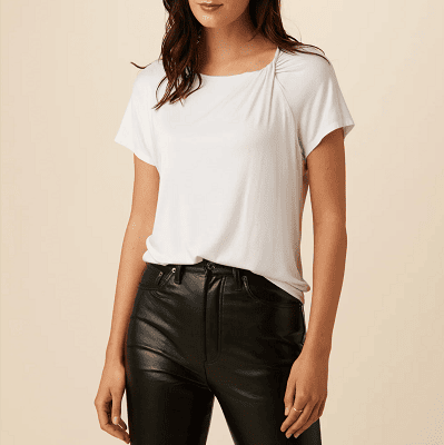 dressy top for work outfits with a twist detail at the neckline