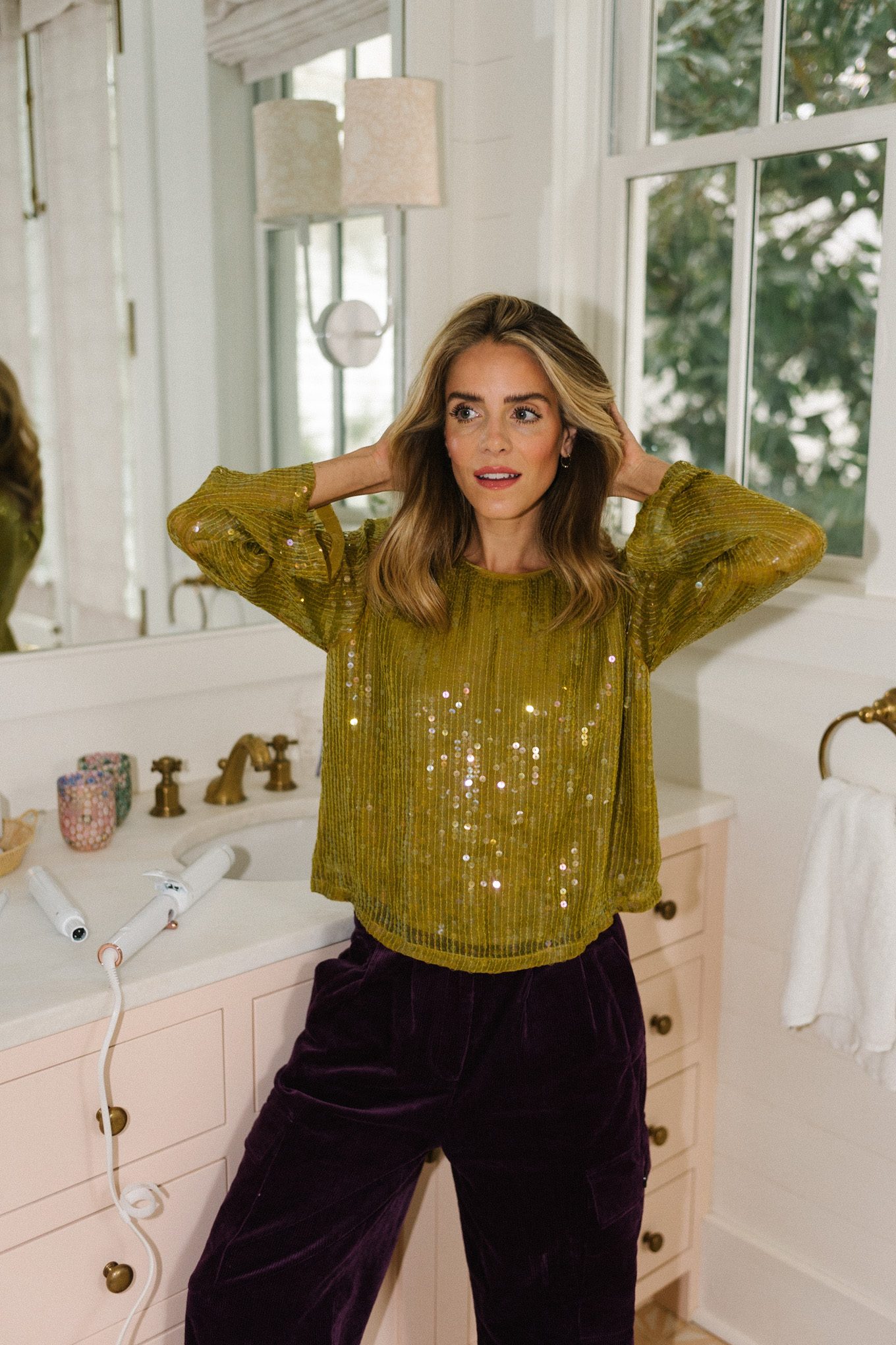 green sparkle top hair curling iron