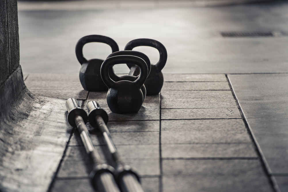 kettlebells on the gym floor