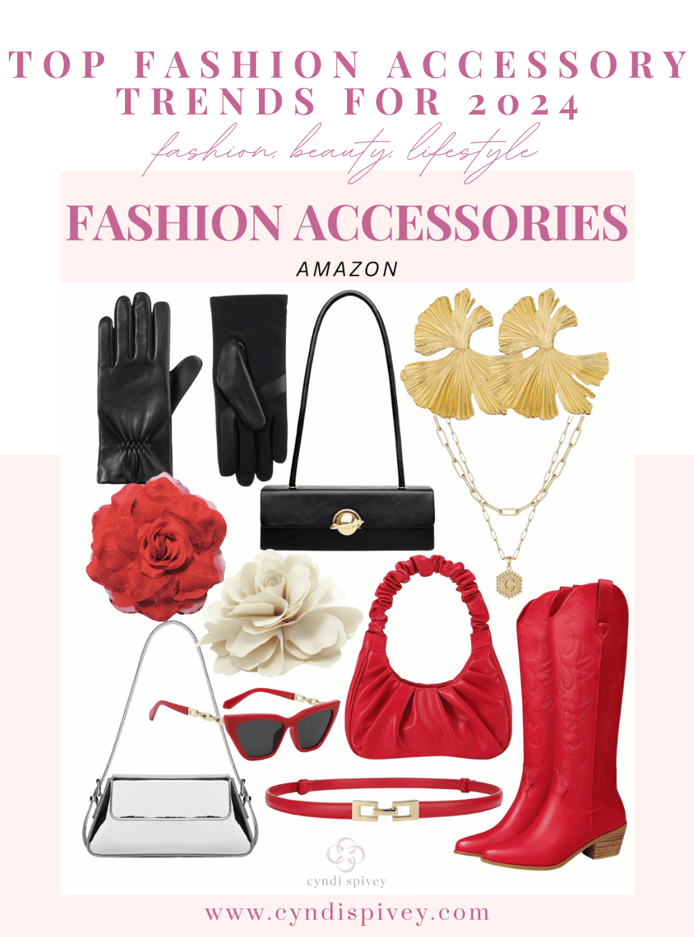 fashion accessory trends for 2024, top fashion accessory trends for 2024, fashion accessories, fashion accessories from Amazon, amazon fashion, fashion blog, fashion blogger, wide rectangle handbag, black leather gloves, layered necklace, red accessories, giant flower accessories, floral accessories, silver handbag, trendy accessories from amazon, trendy accessories for 2024, 2024 fashion trends, new year fashion trends
