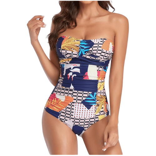 color print strapless one-piece swimsuit from amazon