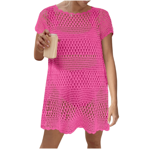 pink woven swimsuit coverup from amazon